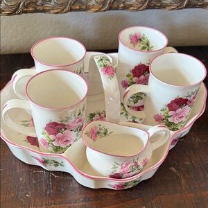 Vintage St. George Fine China Complete Charming Floral Tea Set with Pink Roses